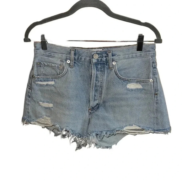 Agolde Parker Frayed Light Wash Jean Shorts Size 26 - Picture 1 of 5